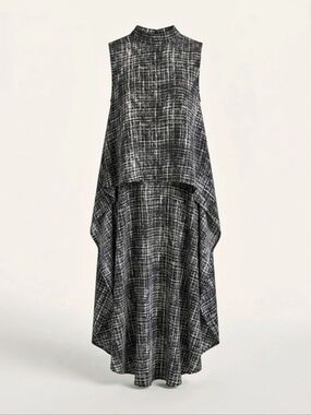 164 CQ by CQ Black & White Crosshatch High-Low Sleeveless Mock Neck Tunic Top
